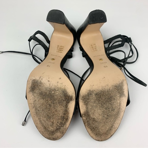 Raye Kendall Black Wrap Ankle Tie Lace Sandal Peep Heels Black Leather 10 - Picture 13 of 15